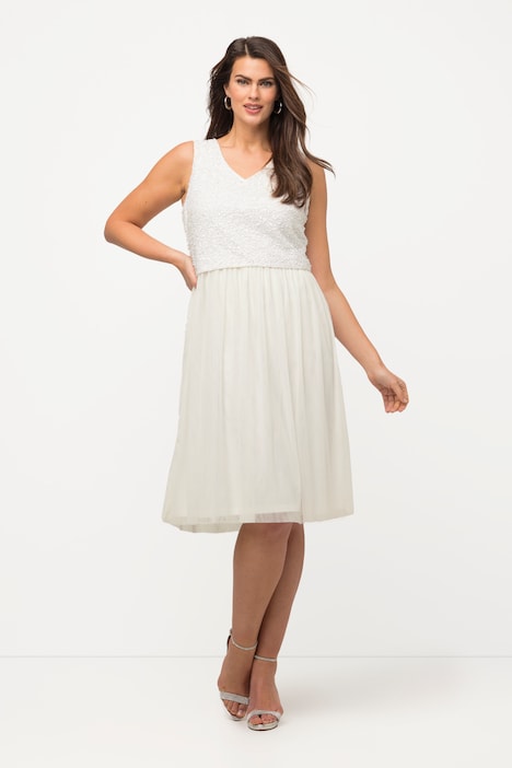 Midikleid, Pailletten, V-Ausschnitt, ärmellos