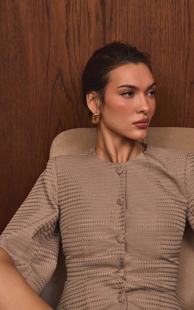 Champignon Ensemble Blazer Cintré À Taille Froncée Et Manches Cocon Avec Boutonnage