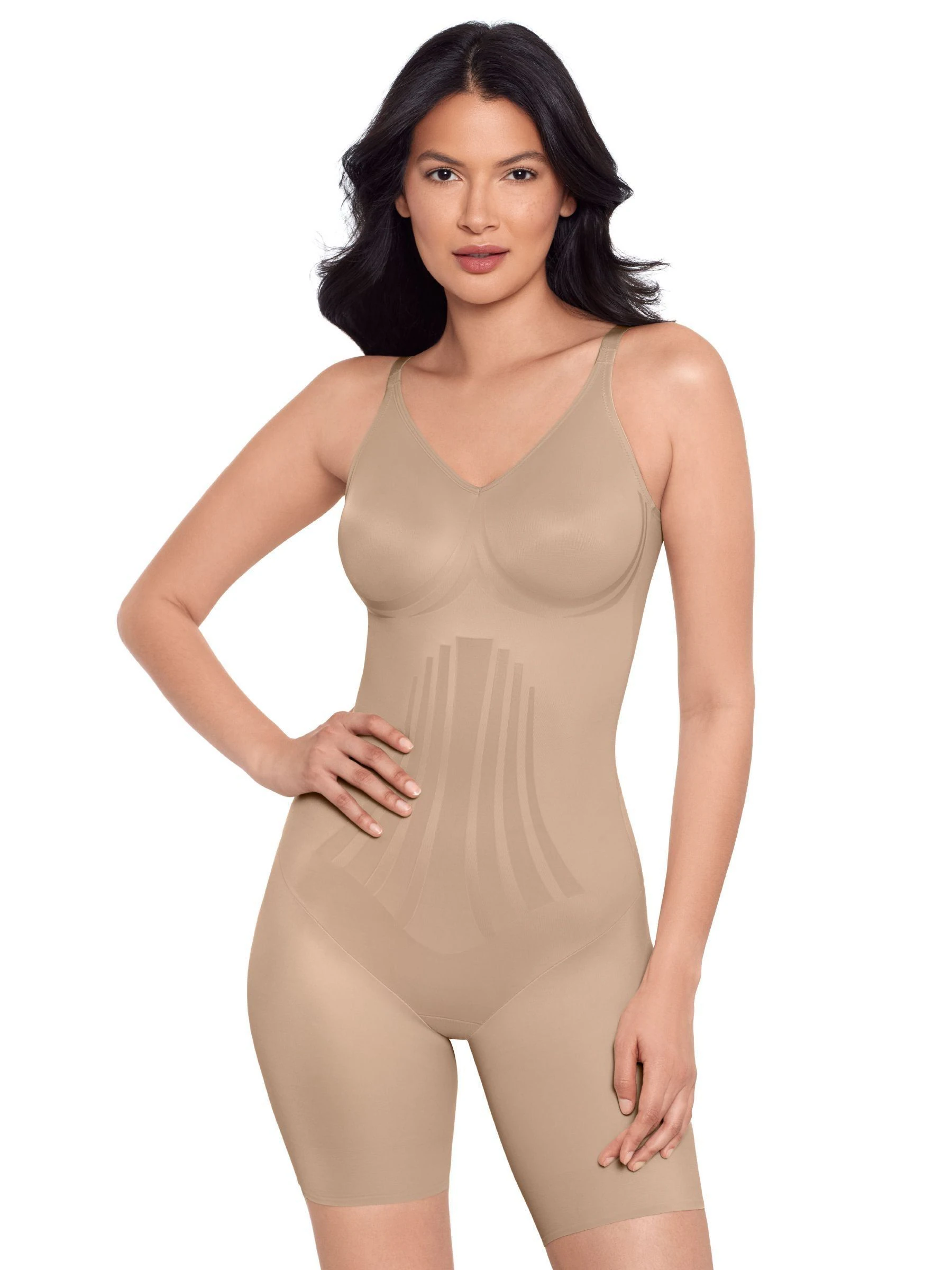 Licht beige - Miraclesuit Modern Miracle Extra Firm Control Thigh Slimming Bodysuit with Lycra Fit Sense Technology