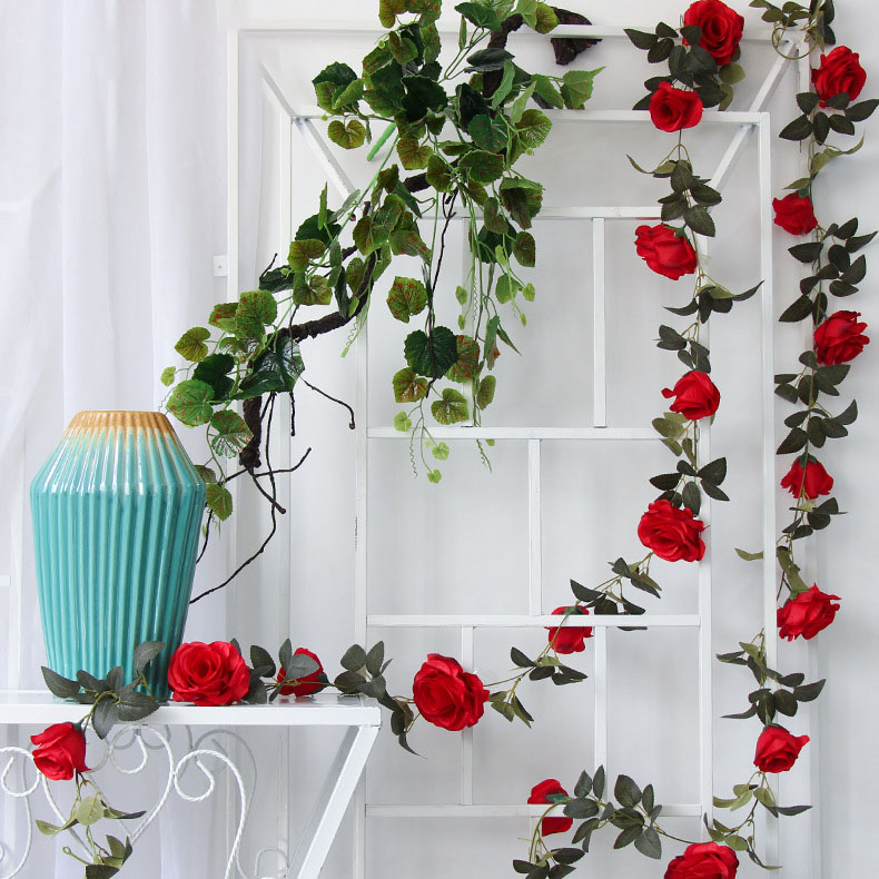 (2m) Deko Kunstblumen Rosen Girlande - Rot