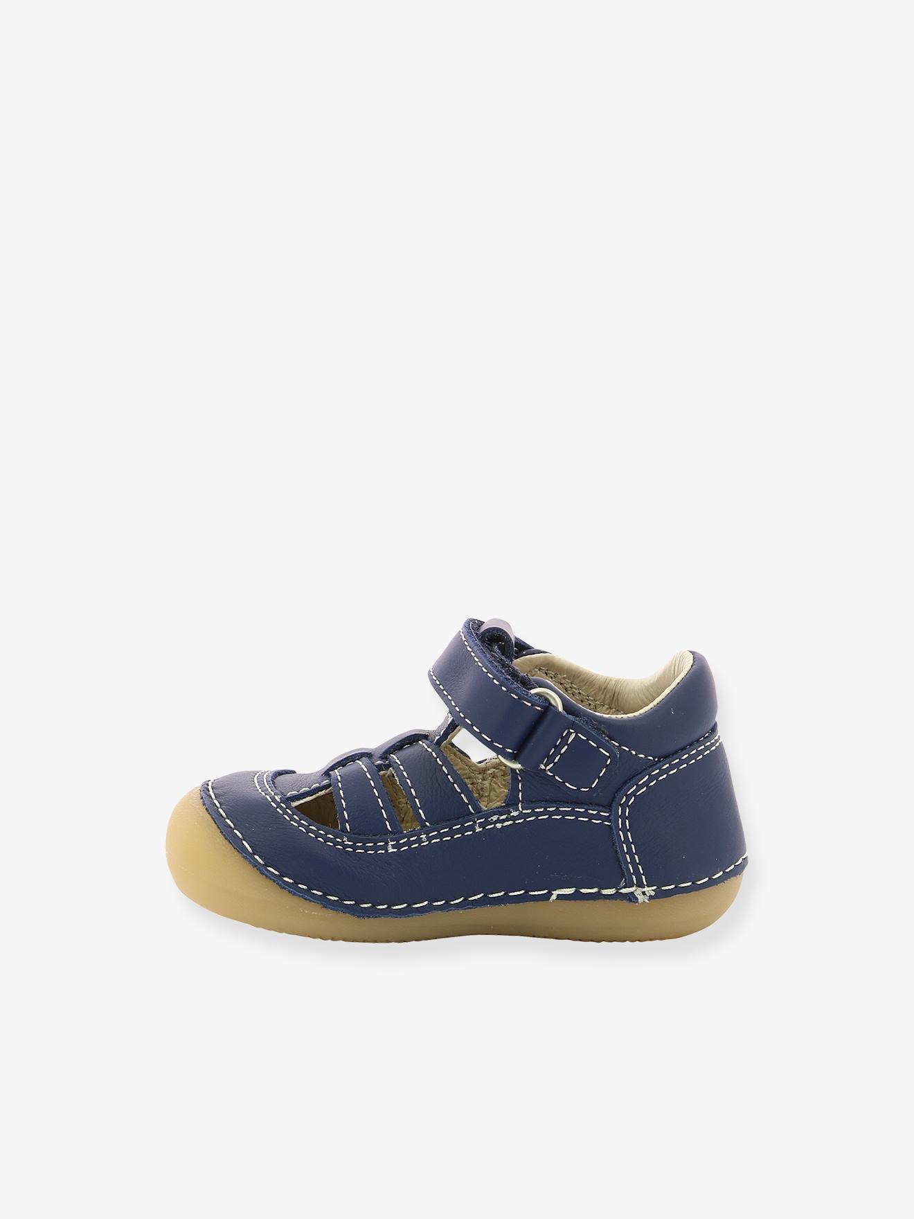 Sandálias de couro para bebê Sushy Original Softers KICKERS®, azul escuro liso