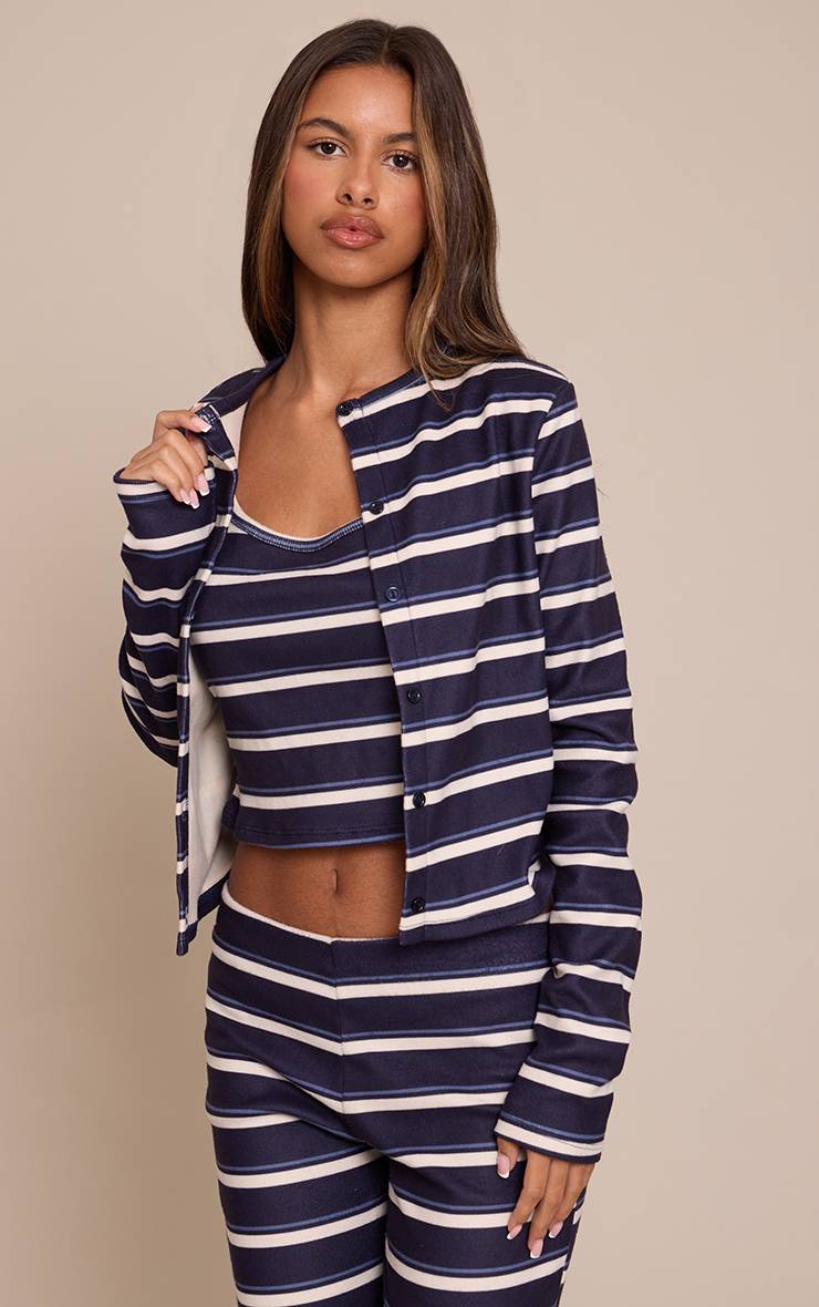 Bleu Marine Cardigan Boutonné À Rayures Petite