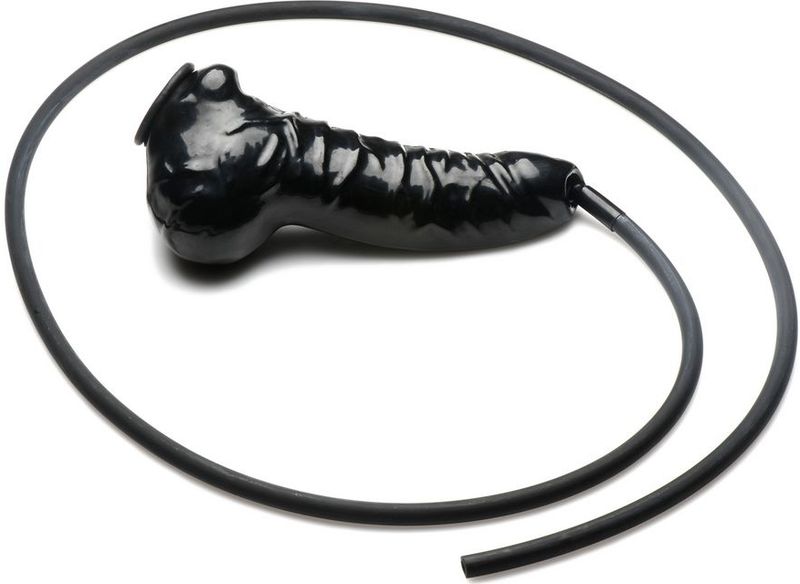 Guzzler Realistische Latex Penis Sleeve Met Slang - Zwart