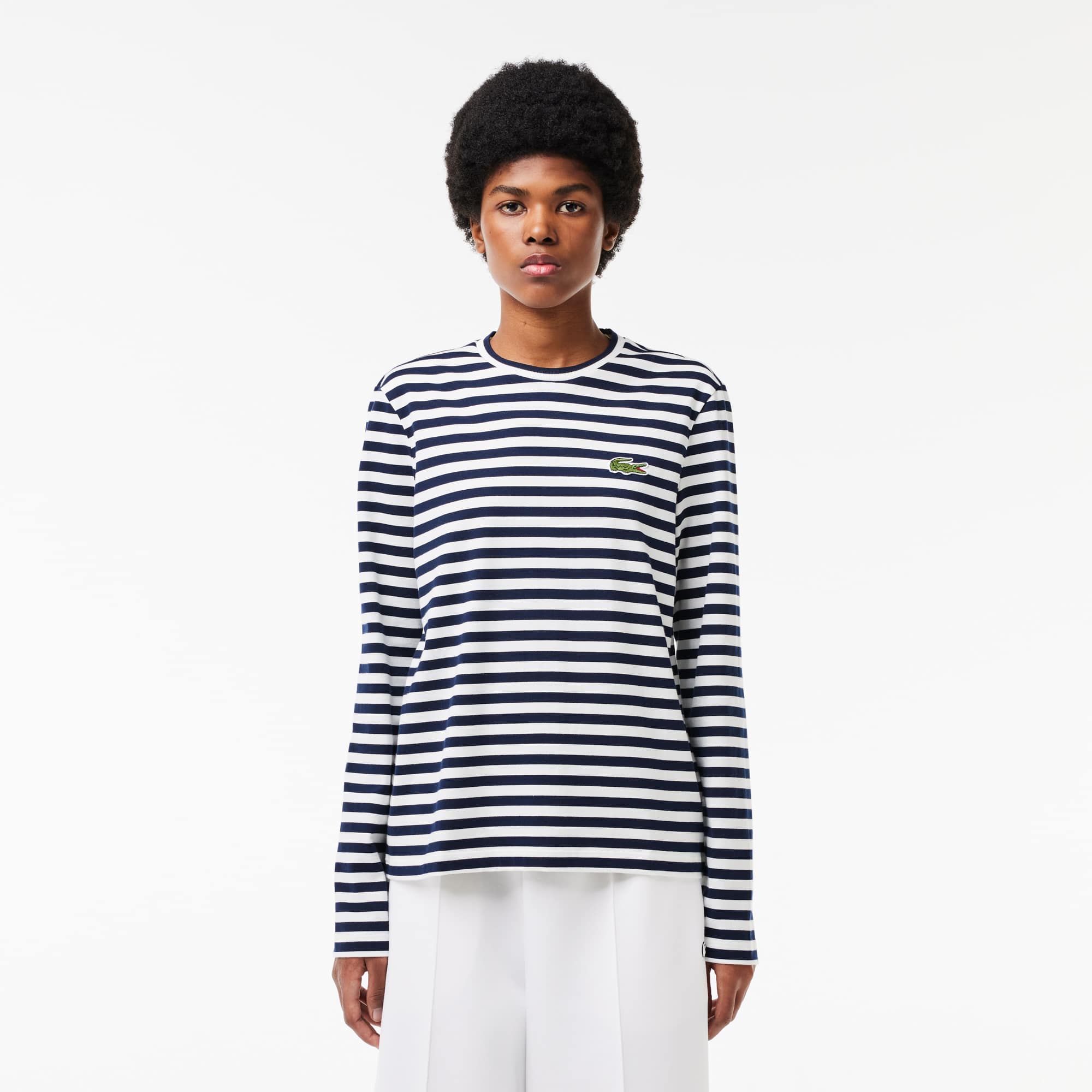 T-shirt manches longues femme Lacoste à rayures en jersey de coton T-Shirts - Bleu - Lacoste - Femme