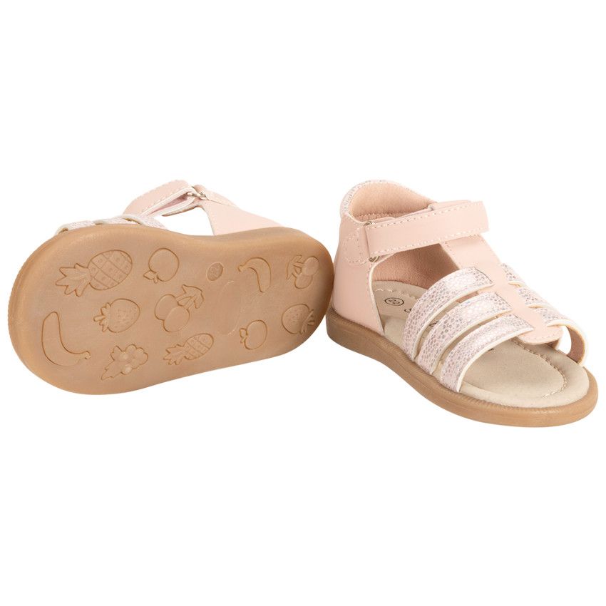 Sandales velcro à brides irisées fantaisie pour bébé fille - Rose