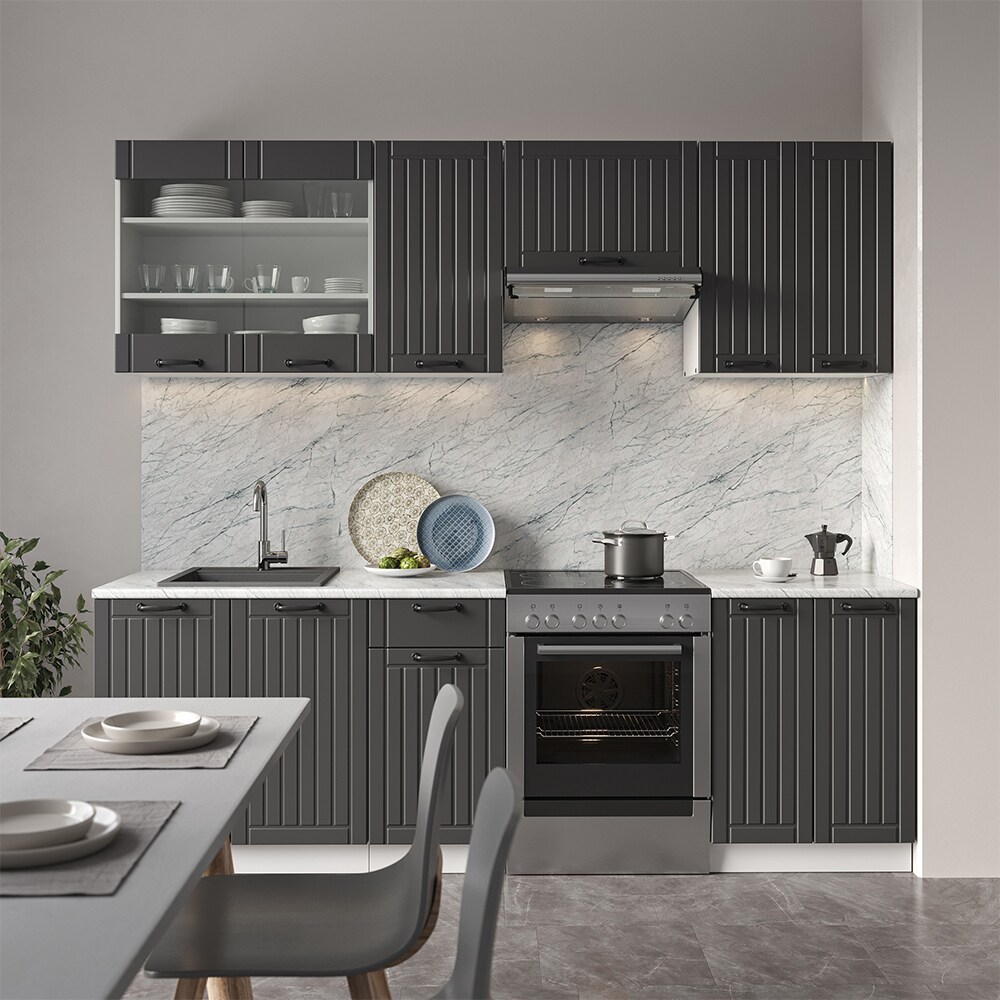 Vicco Küche Fame-Line 240 cm Küchenzeile Landhaus Küchenblock Einbau Anthrazit