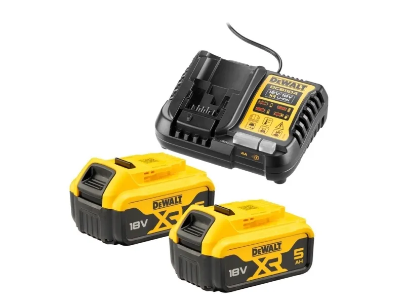 DeWALT DCB1104P2-QW, Batteri- og opladersæt, Lithium-Ion (Li-Ion), 5 At, 18 V, Boremaskine, Elektrisk multiværktøj, Skruemaskine, Borehammer, Slibemaskine, Sort, Gul