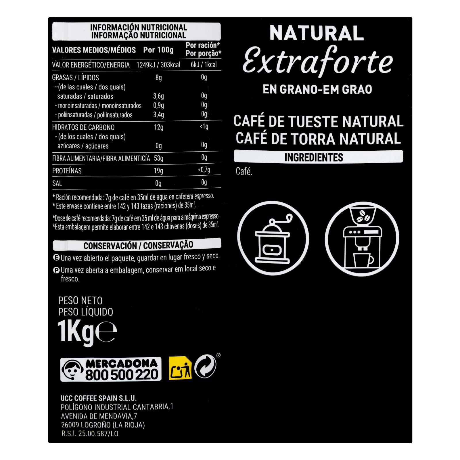 Café en grains extra fort Hacendado