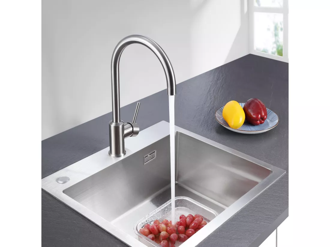 Cecipa max Mitigeur de Cuisine Monocommande, Robinet Évier en Acier Inox , Robinetterie Rotatif à 360° Brossé,EU Modèle