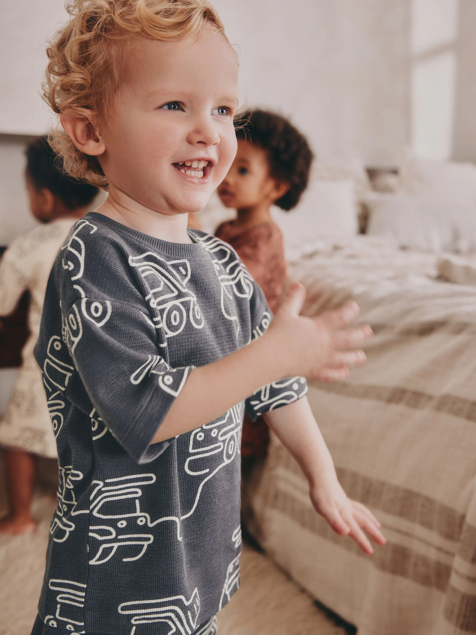 Groen/grijs lineaire print - Verpakking van 3 korte pyjama's (9mnd -10jr)