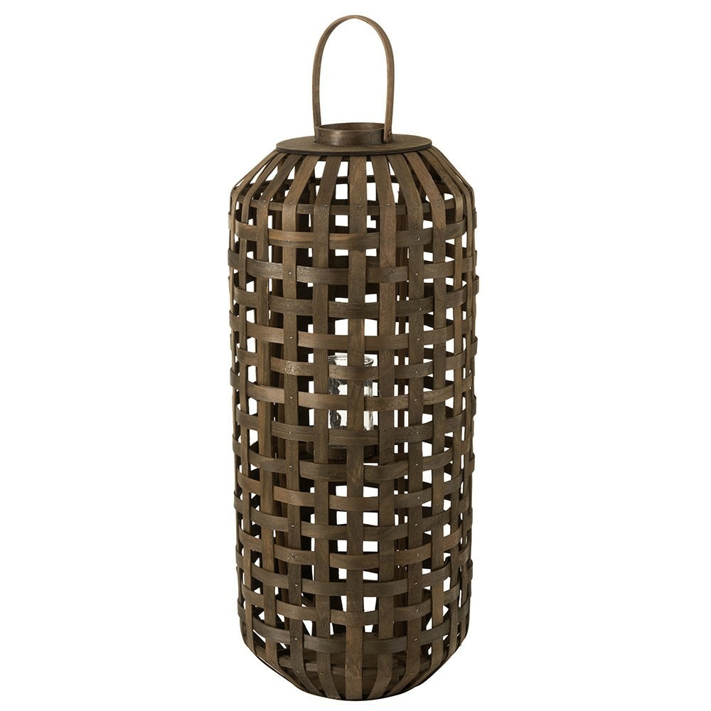 Lanterne cylindre bois marron foncé large