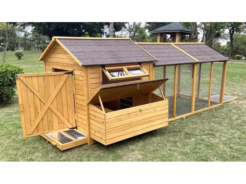 PetHomes Hühnerstall Open Ranch XL Isolierter Kleintierstall mit gedecktem Auslauf aus Massivholz (Tanne)