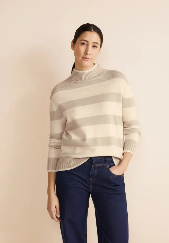 Streifen Strickpullover - lucid white