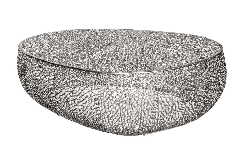 Filigraner Design Couchtisch ABSTRACT LEAF 130cm silber Handarbeit