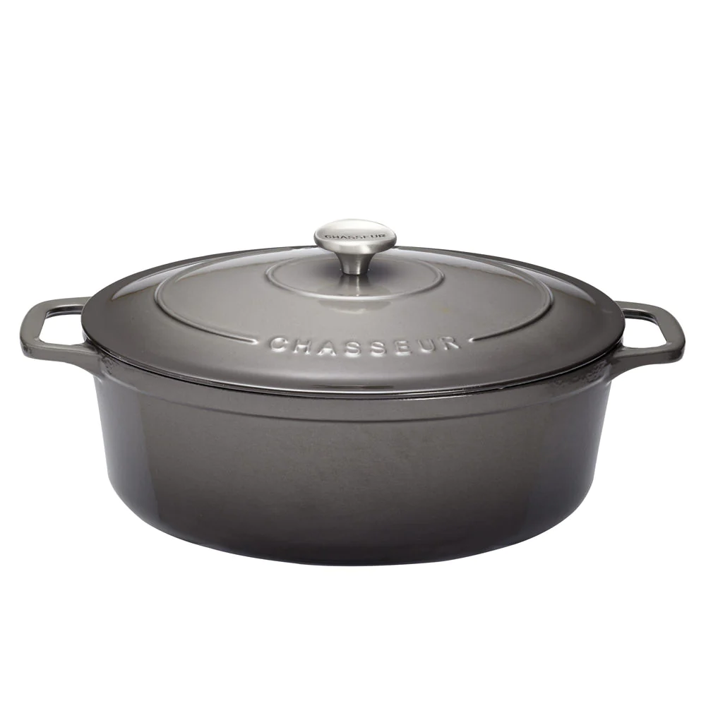 Cocotte ovale 35 cm chasseur gris caviar interieur noir Chasseur