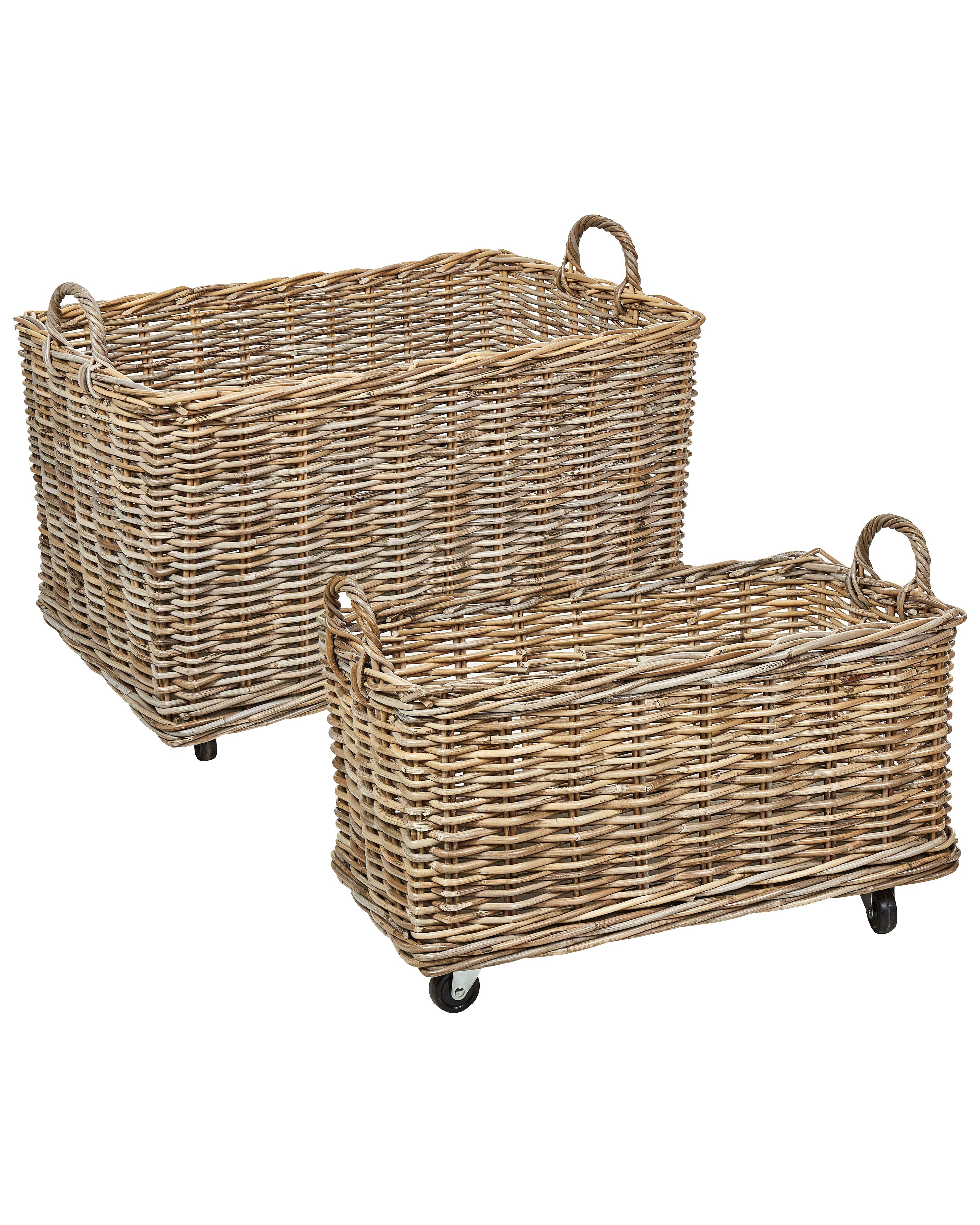 Set van 2 manden KITIM met wielen Rotan Natuurlijk