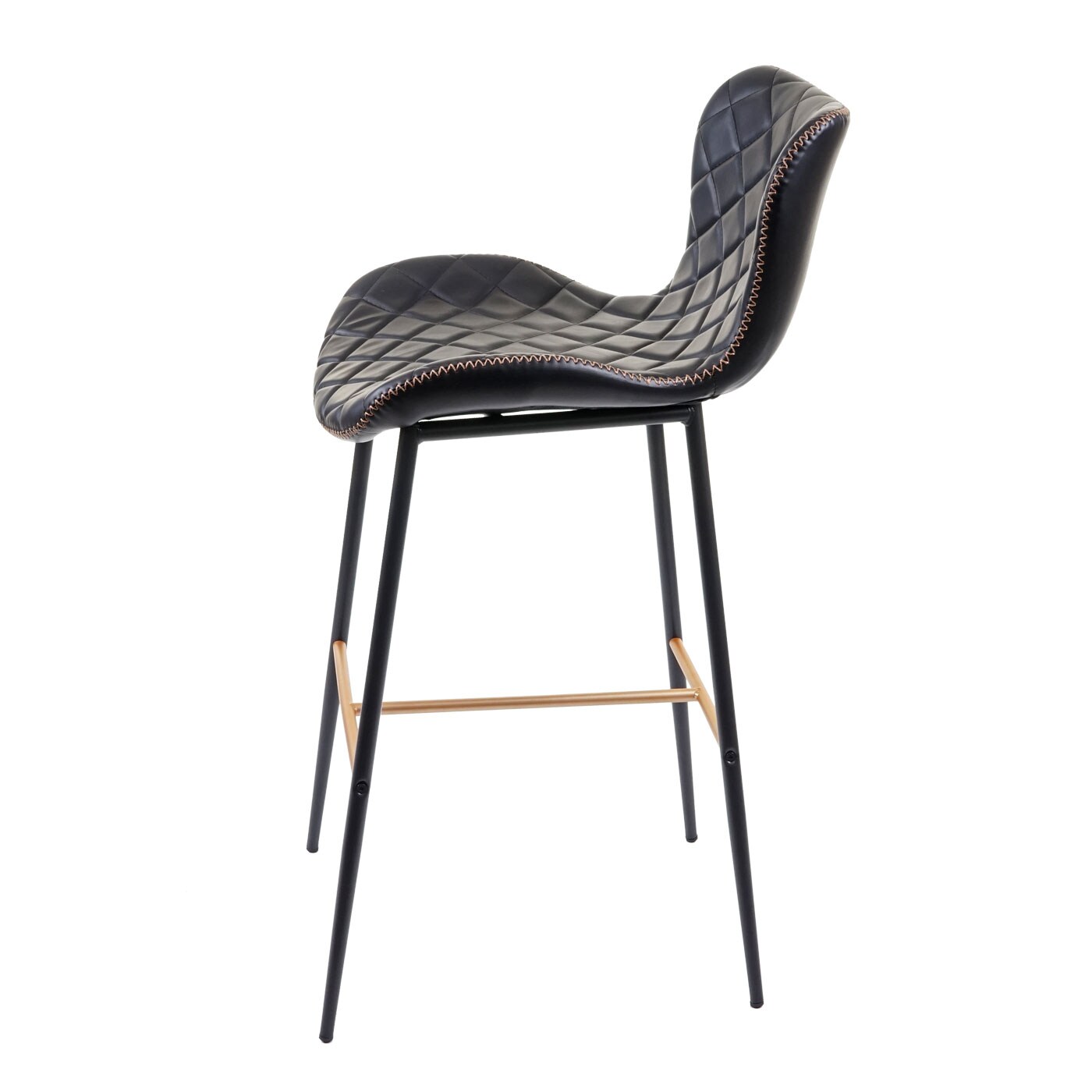 2er-Set Barhocker MCW-E55, Barstuhl Tresenhocker, Vintage goldfarbene Streben ~ Kunstleder schwarz