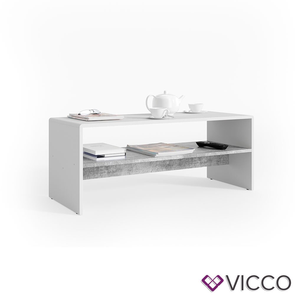 VICCO Couchtisch Weiß Beton Optik Wohnzimmer Sofatisch Kaffeetisch Tisch