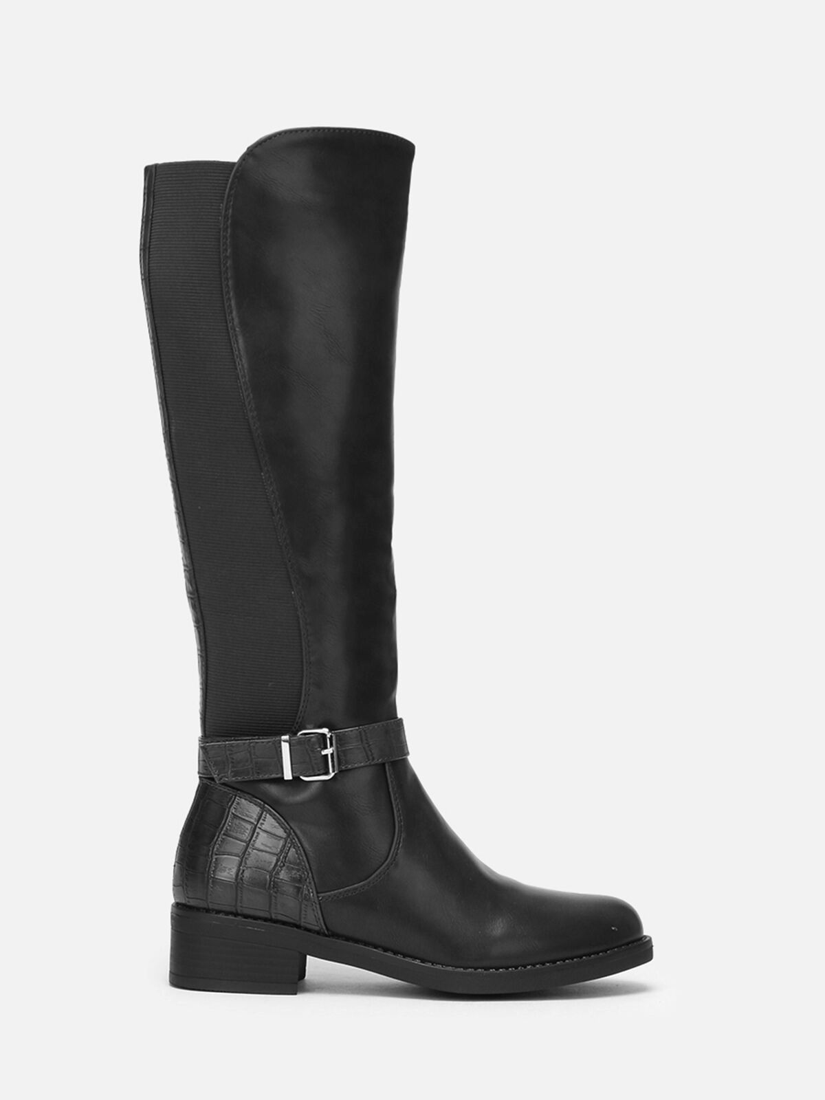 Bottes cavalière en simili effet croco- Noir