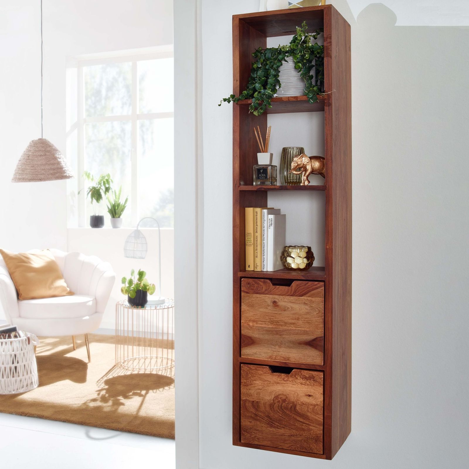 Wandregal - Sheesham Massivholz - 150 cm hoch