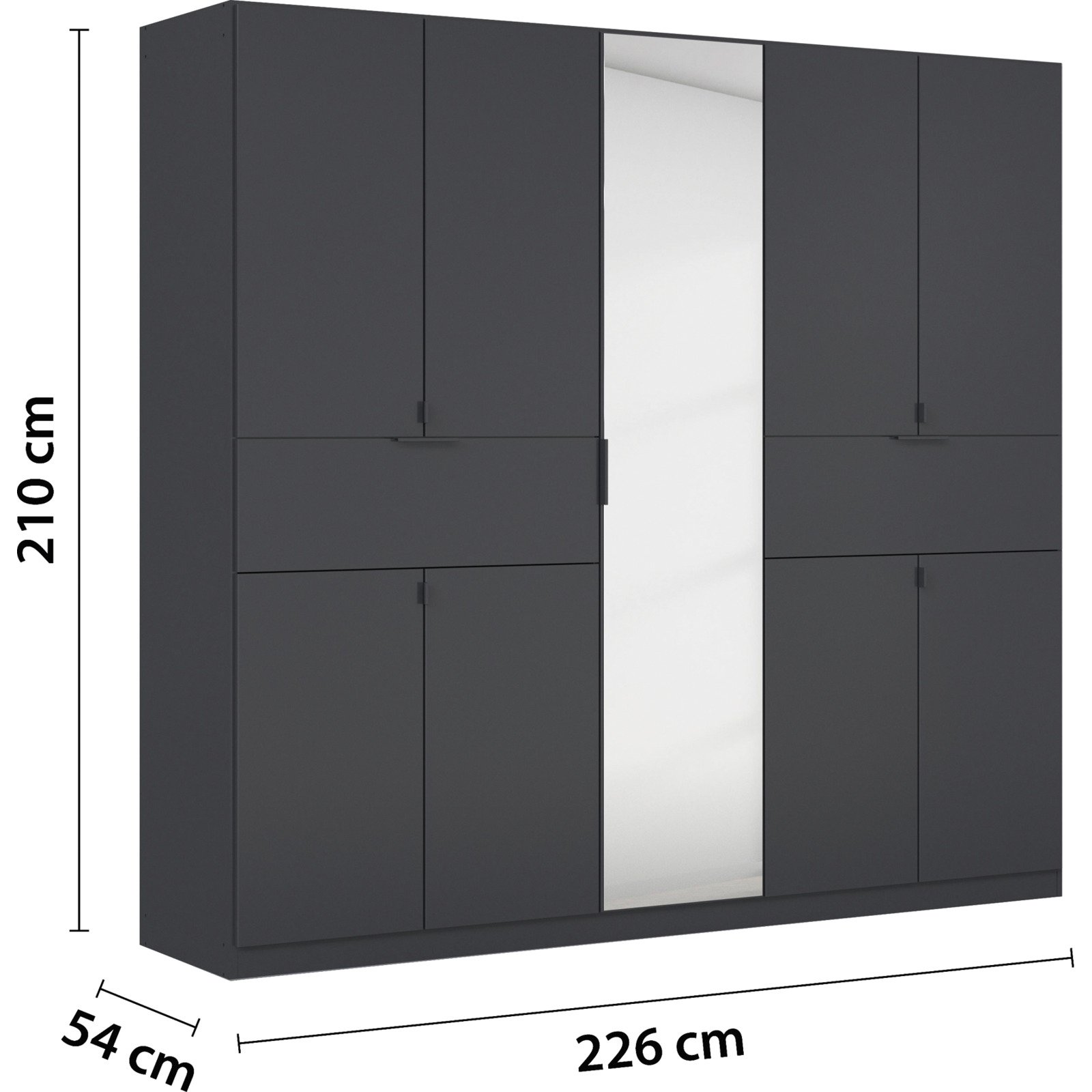 Drehtürenschrank Ticao, Dekor, 226 x 210 x 54 cm, mit Spiegel graphit