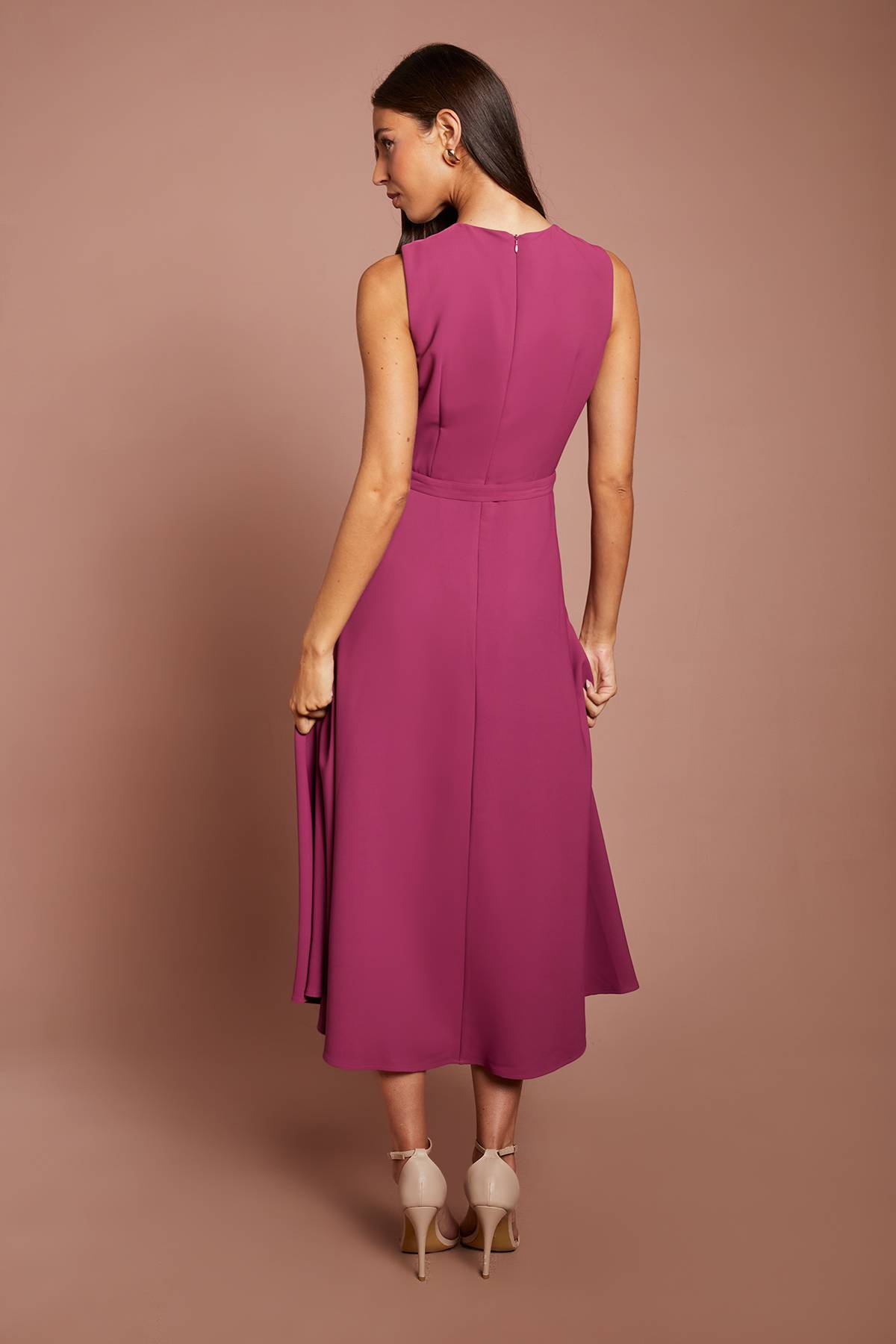 Coast Robe à Ourlet Mouchoir avec Encolure Plissée et Ceinture