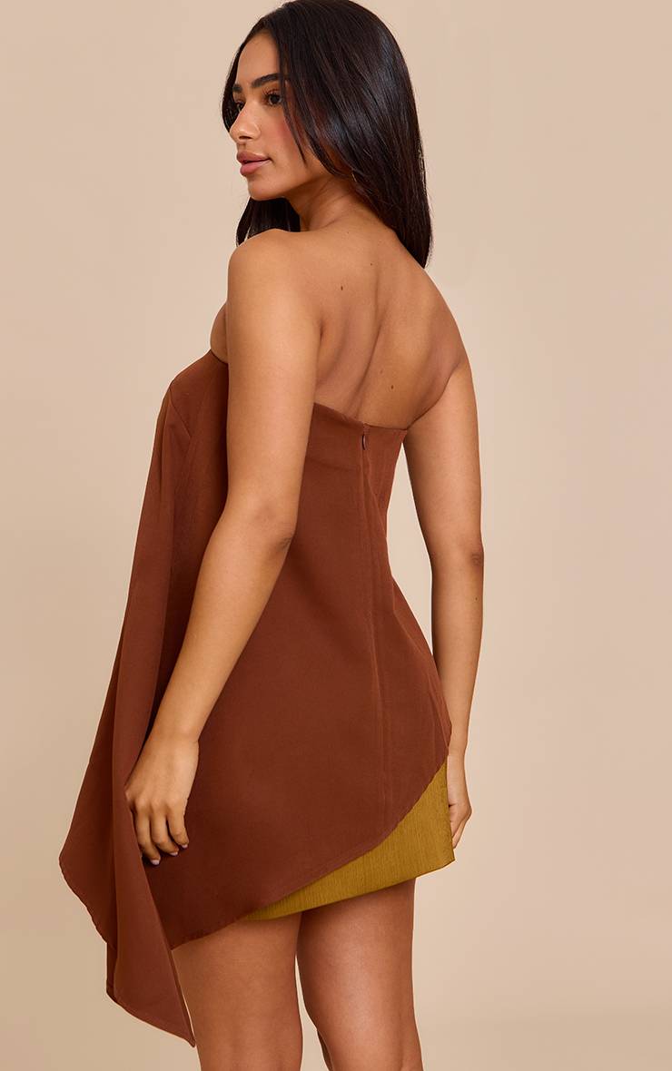 Chocolat Haut Long Fluide Petite À Encolure Bandeau Tissé Et Ourlet Asymétrique