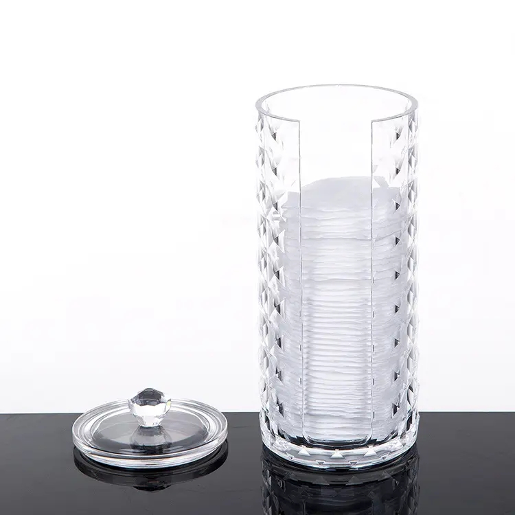 (Ø7cm) Acryl Wattepad Spender Beauty Make Up Organizer Aufbewahrungsbox mit Deckel - Transparent