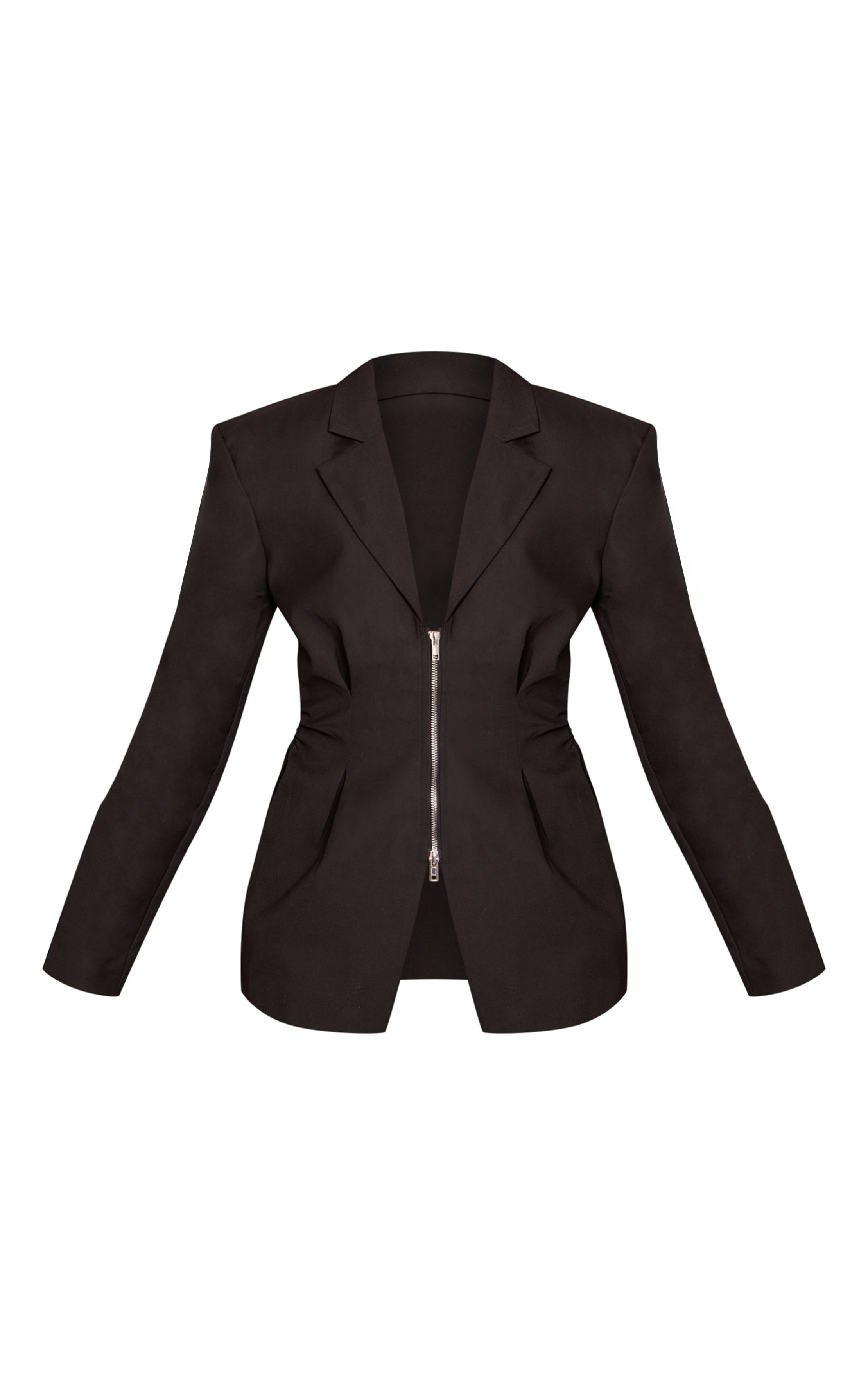 Noir Blazer Cintré Bleu Marine À Double Zip