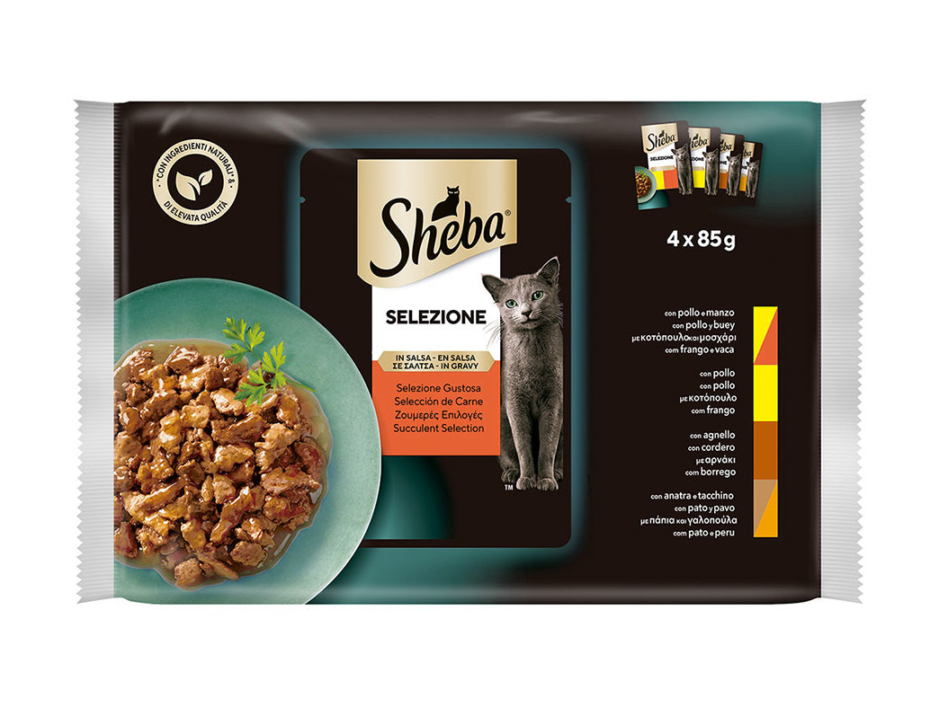 COMIDA HÚMIDA SHEBA VÁRIAS CARNES SAQUETAS 4X85G