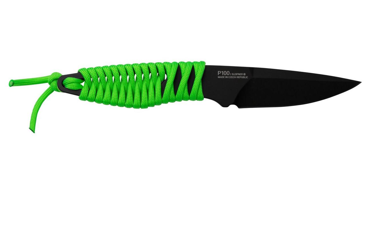 ANV Knives P100 Sleipner Cerakote, Neon Green Paracord, P100-043, Black Kydex Sheath, nekmes