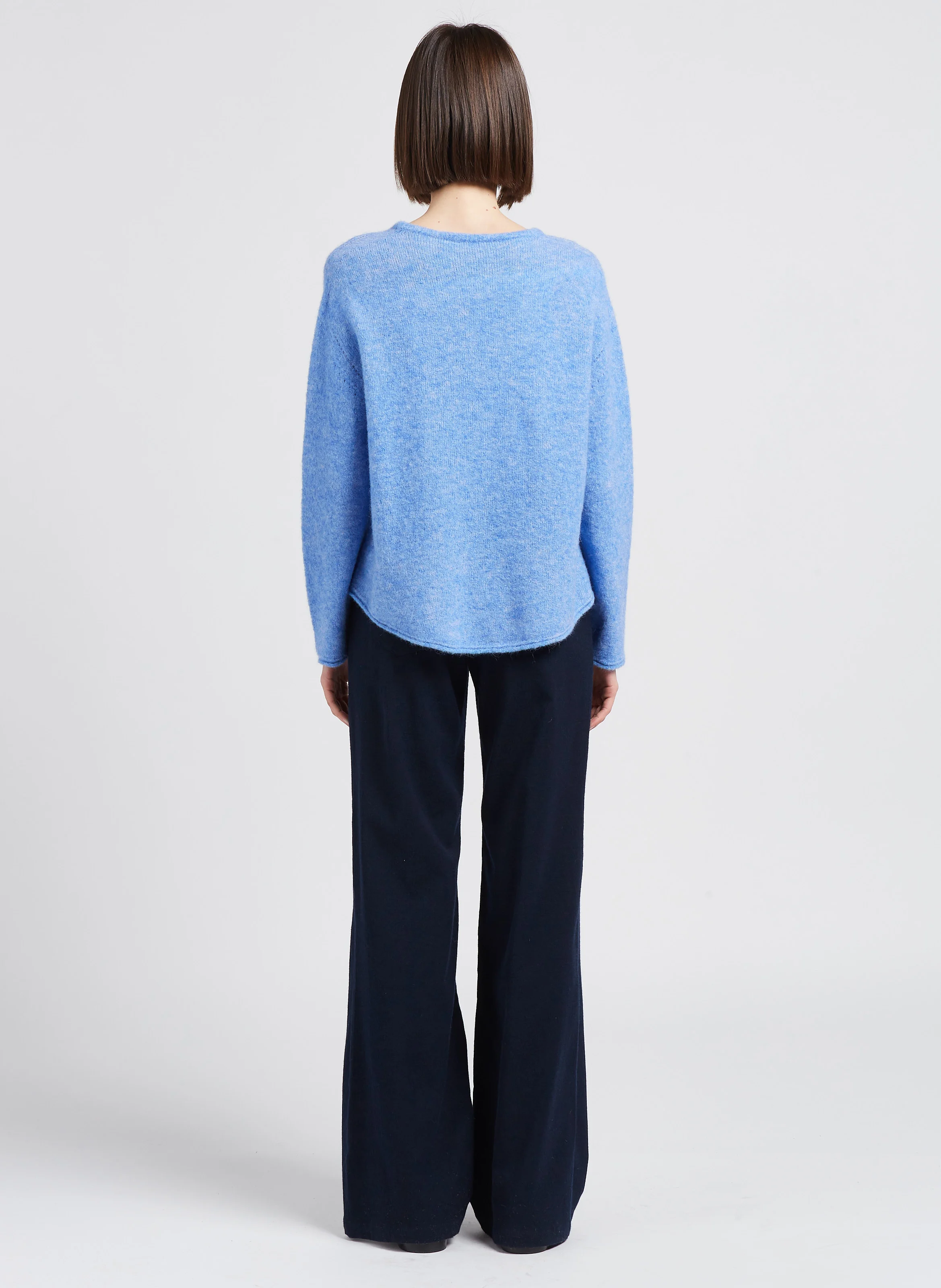 URBAIN - Pantalon large en laine mélangée | Bleu