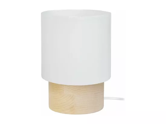 Lampe de chevet,bois cylindre métal ivoire 19,5 cm.