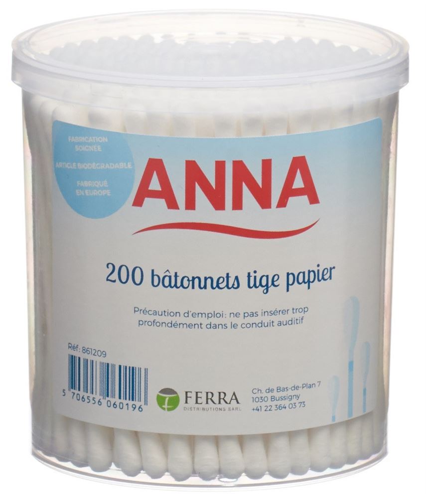 ANNA Wattestäbchen<br>200 Stück, Papier
