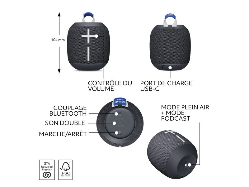 Ultimate Ears Bluetooth Speaker WonderBoom 4 Schwarz Wasserfester, kompakter Bluetooth-Lautsprecher mit bis zu 14 Stunden Akkulaufzeit