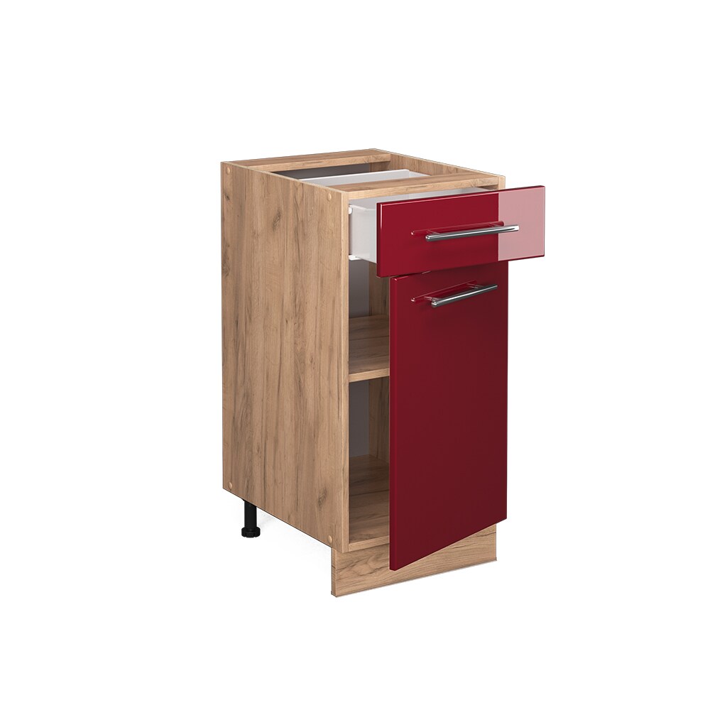 Vicco Schubunterschrank Küchenschrank Küchenmöbel Fame-Line Eiche Rot Bordeaux modern 40 cm Küche Einbauküche Drehtür Schublade Einlegeboden Blende Küchenzeile Hochglanz