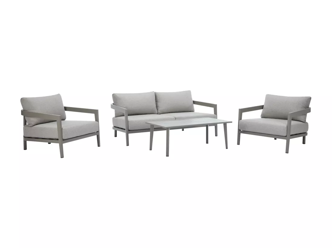 Salon de jardin en aluminium : un canapé 2 places, 2 fauteuils et une table basse - Gris - MILLANA de MYLIA