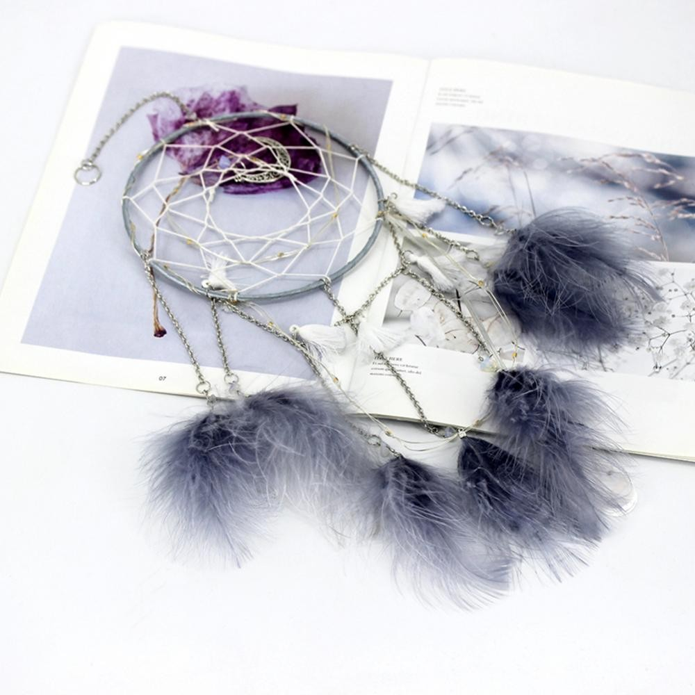 (55x15cm) 20-LED's Feder Traumfänger Boho Home Deko Hygge Lifestyle (Inkl. Batterien) - Grau