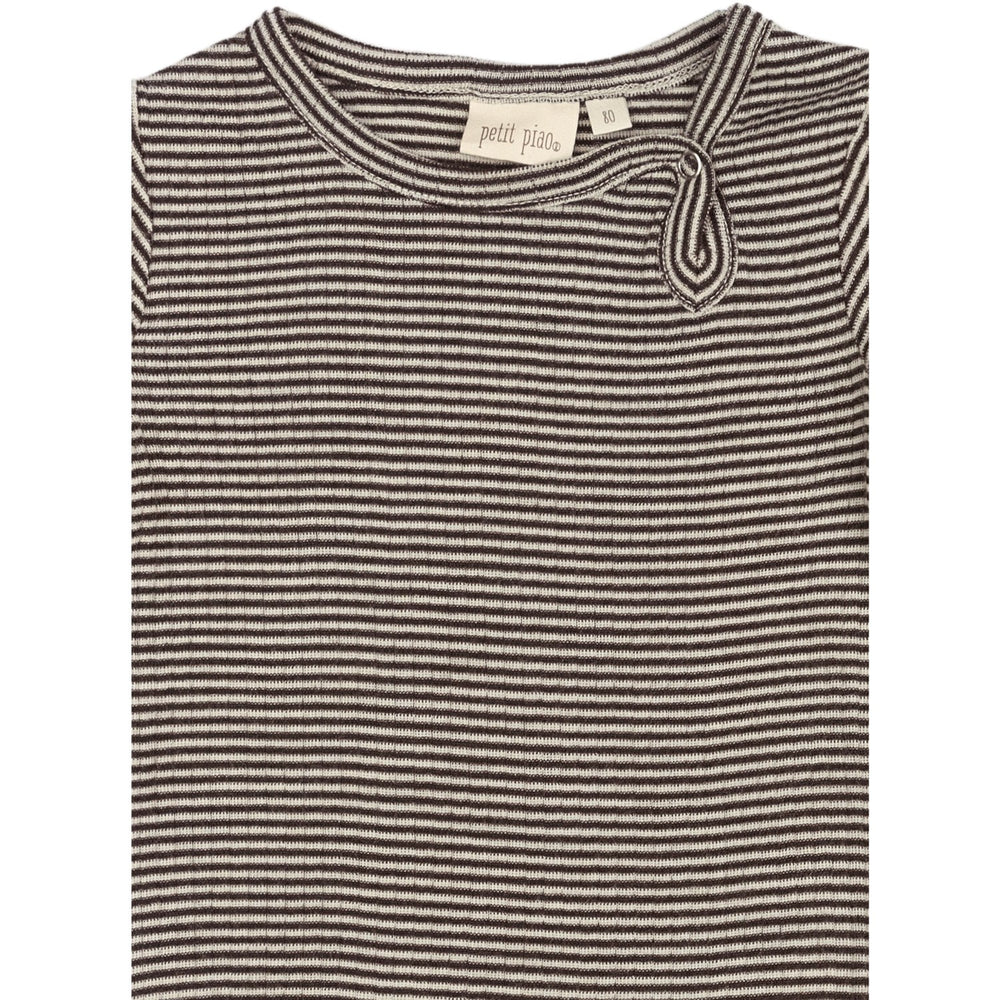 Køb Petit Piao Coffee Bean/Dark Off White PPDante Body L/S Merino Uld Striped