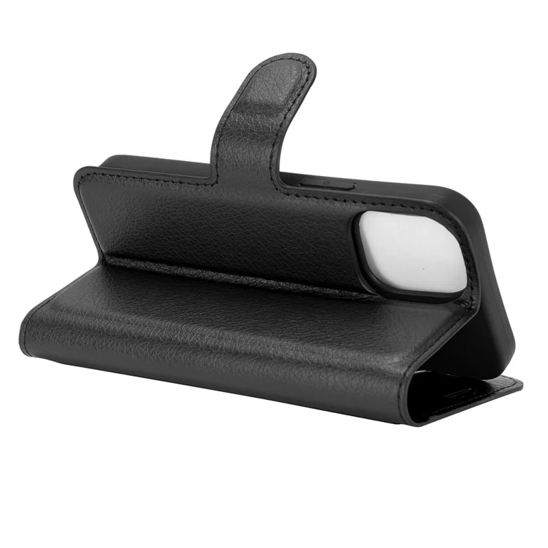 iPhone 12 Mini Leder Tasche Flip Cover Litchi Look - Schwarz