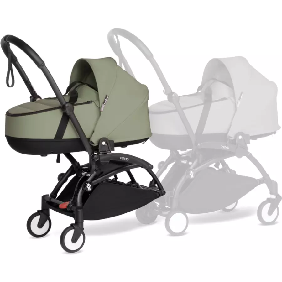 BABYZEN Kinderwagen YOYO 0+ connect Black mit Liegewanne Olive