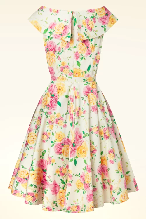 Vintage Diva  Aurelia swing jurk met roze en gele bloemen