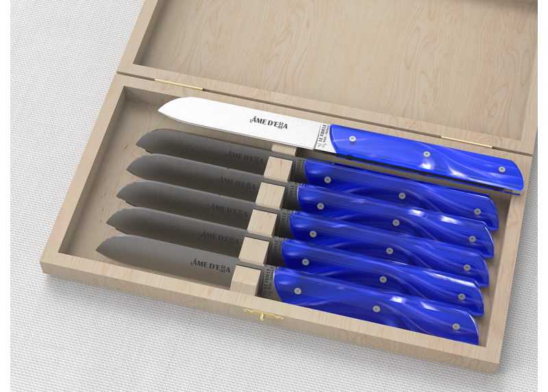 Service de 6 couteaux de table avec un manche en Madreperlato Bleu et lame en acier inoxidable