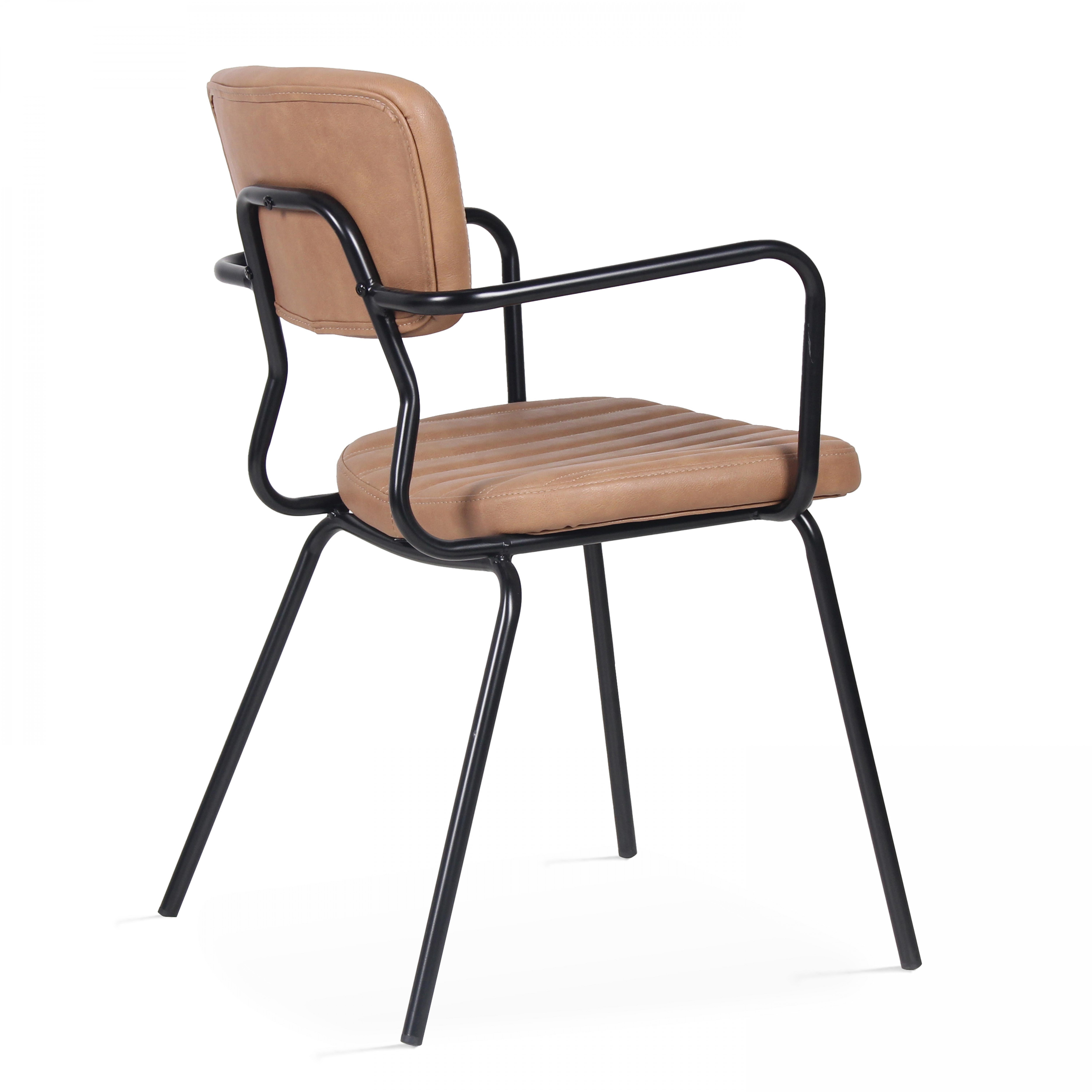 Lot de 2 chaises avec accoudoirs en textile enduit marron clair