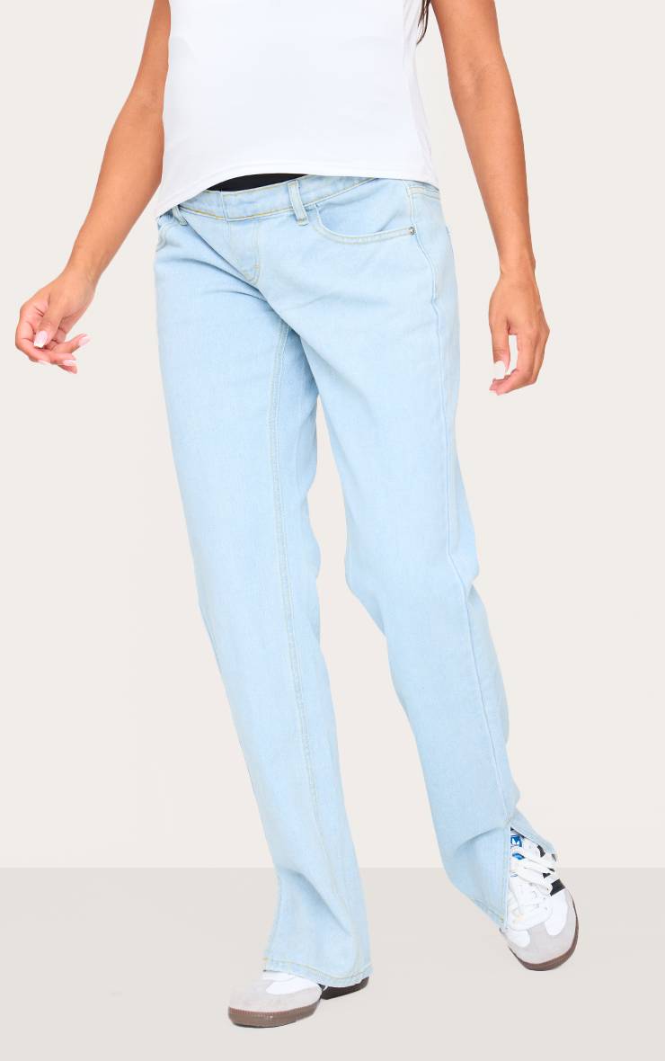 Light Blue Wash Jean De Maternité À Ourlet Fendu