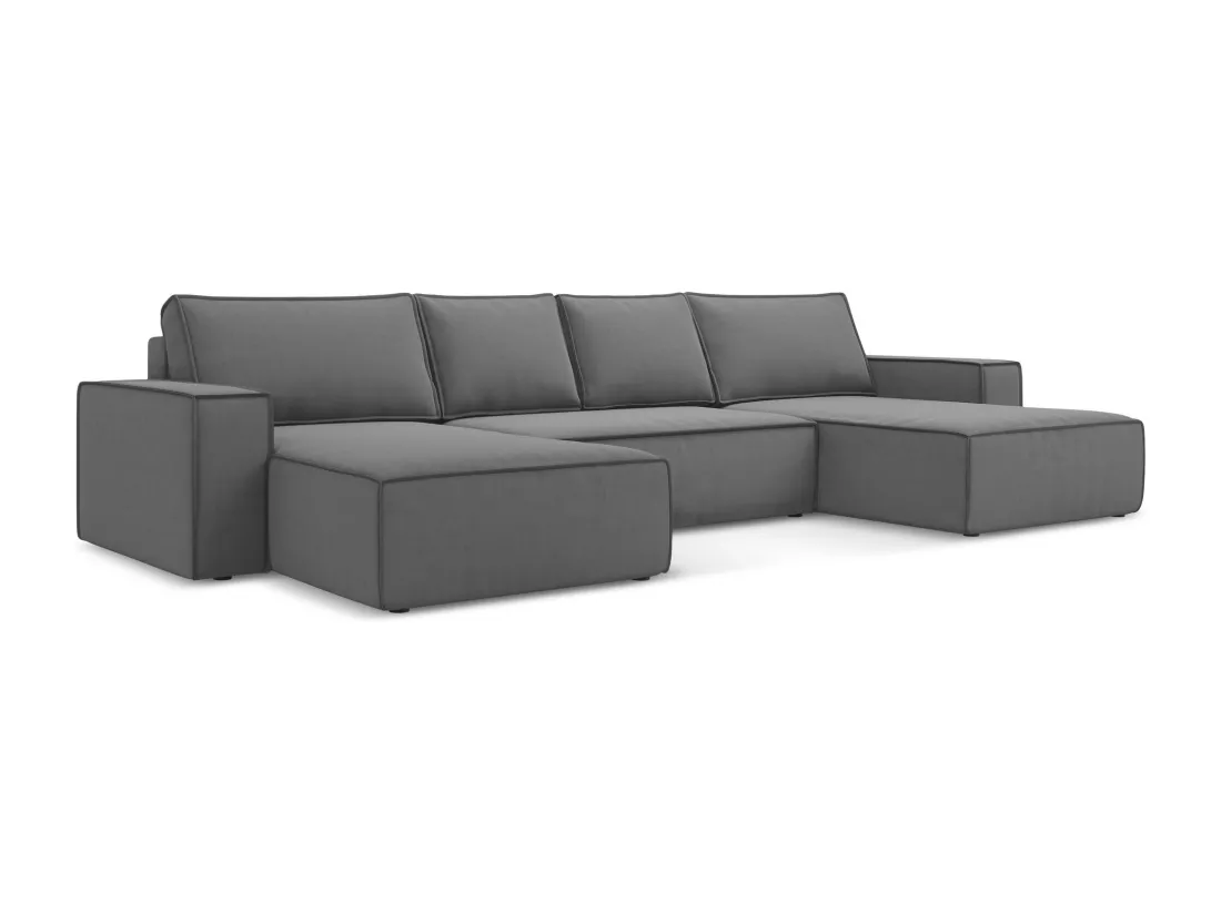 Canapé d'angle panoramique convertible en velours - gris - KIMO