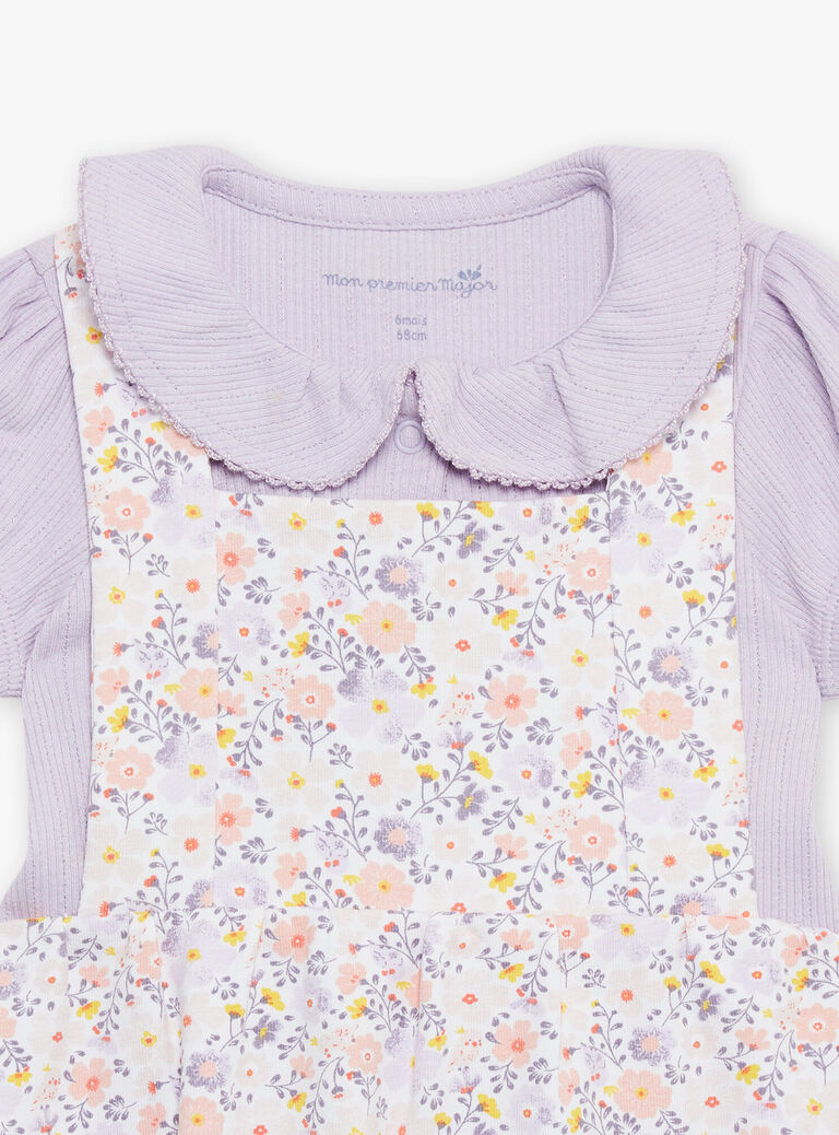Body blanc et barboteuse lilas à imprimé fleurs
