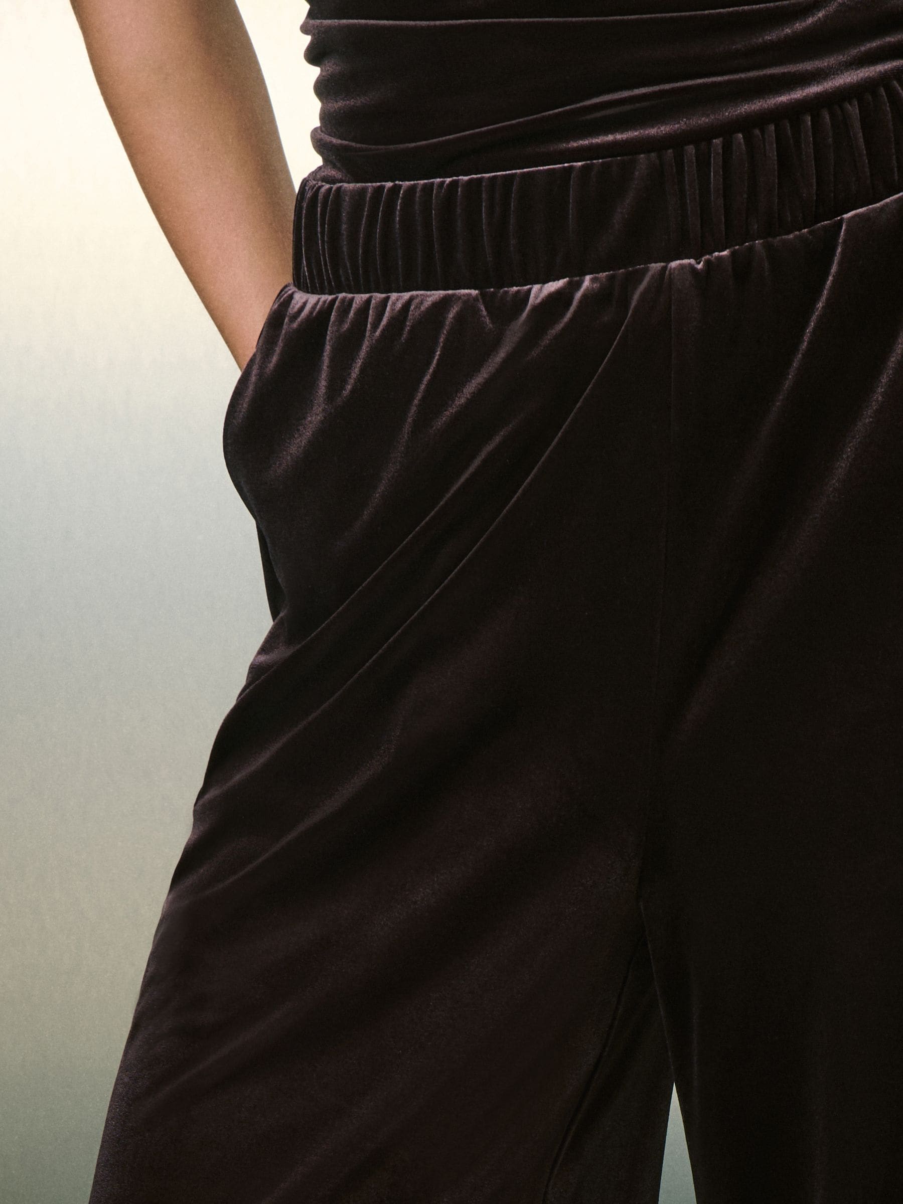 Mokkabruin - Fluwelen broek met wijde pijpen