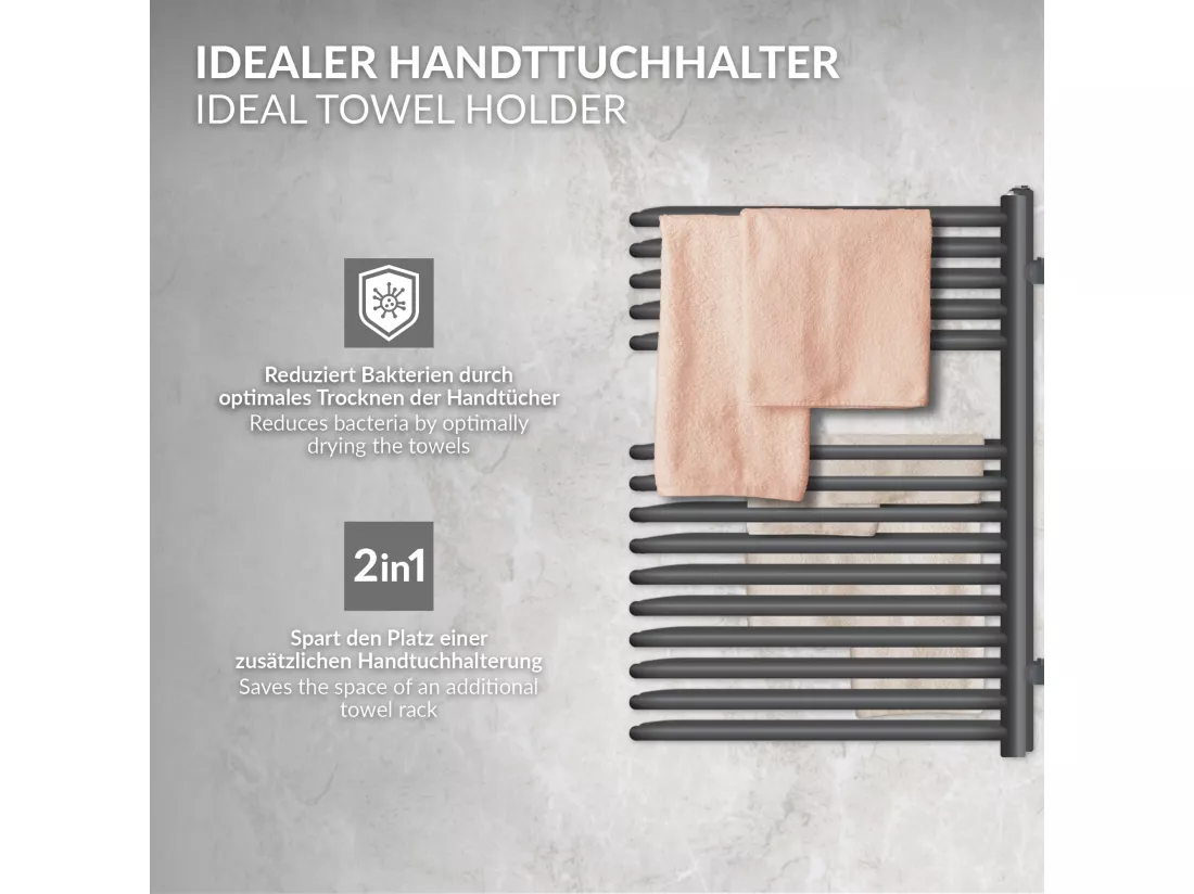Radiateur mural porte-serviette anthracite 500x800 mm avec thermoplongeur 600 W