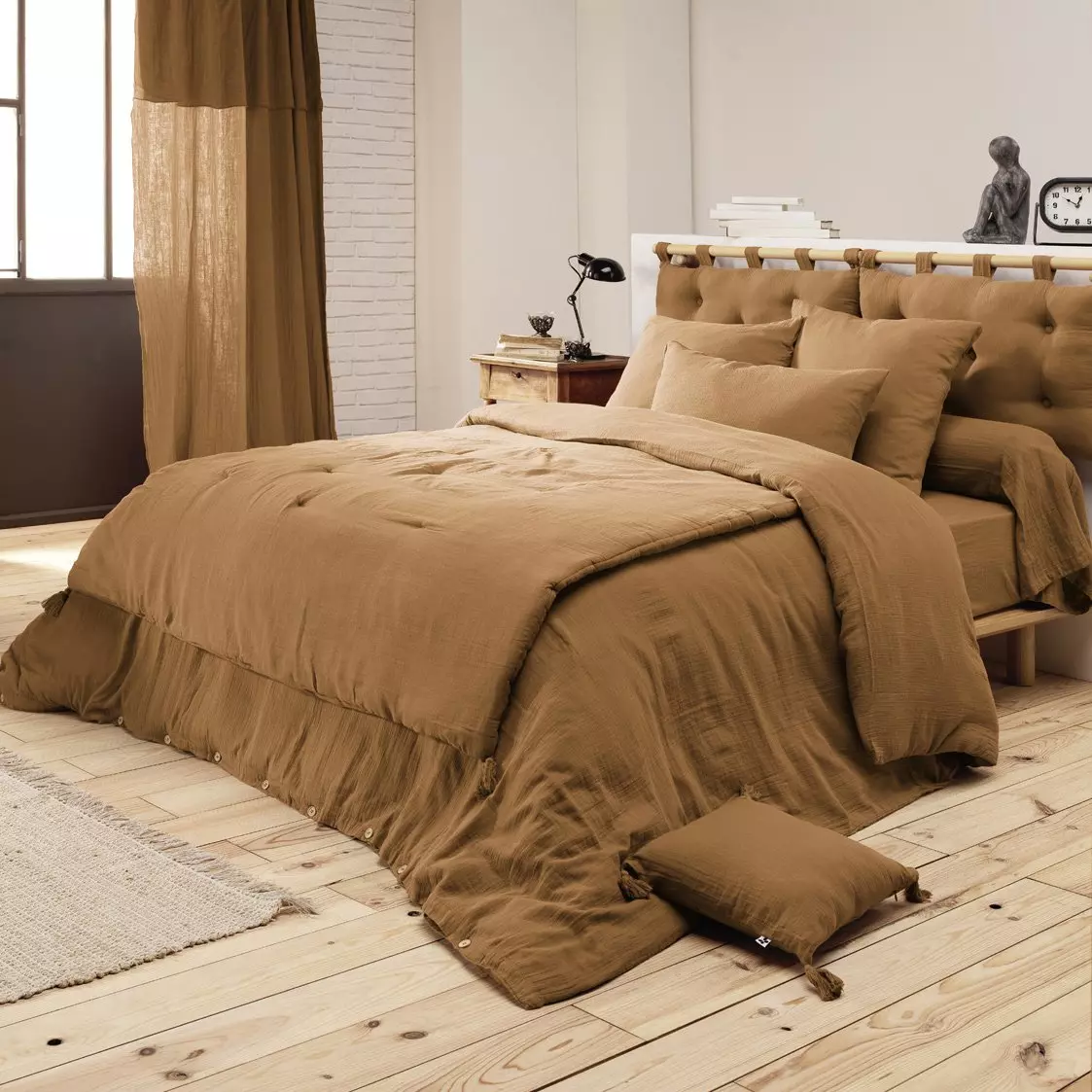 Cache-sommier Gaze de coton (160 x 200 cm) Gaïa Camel
